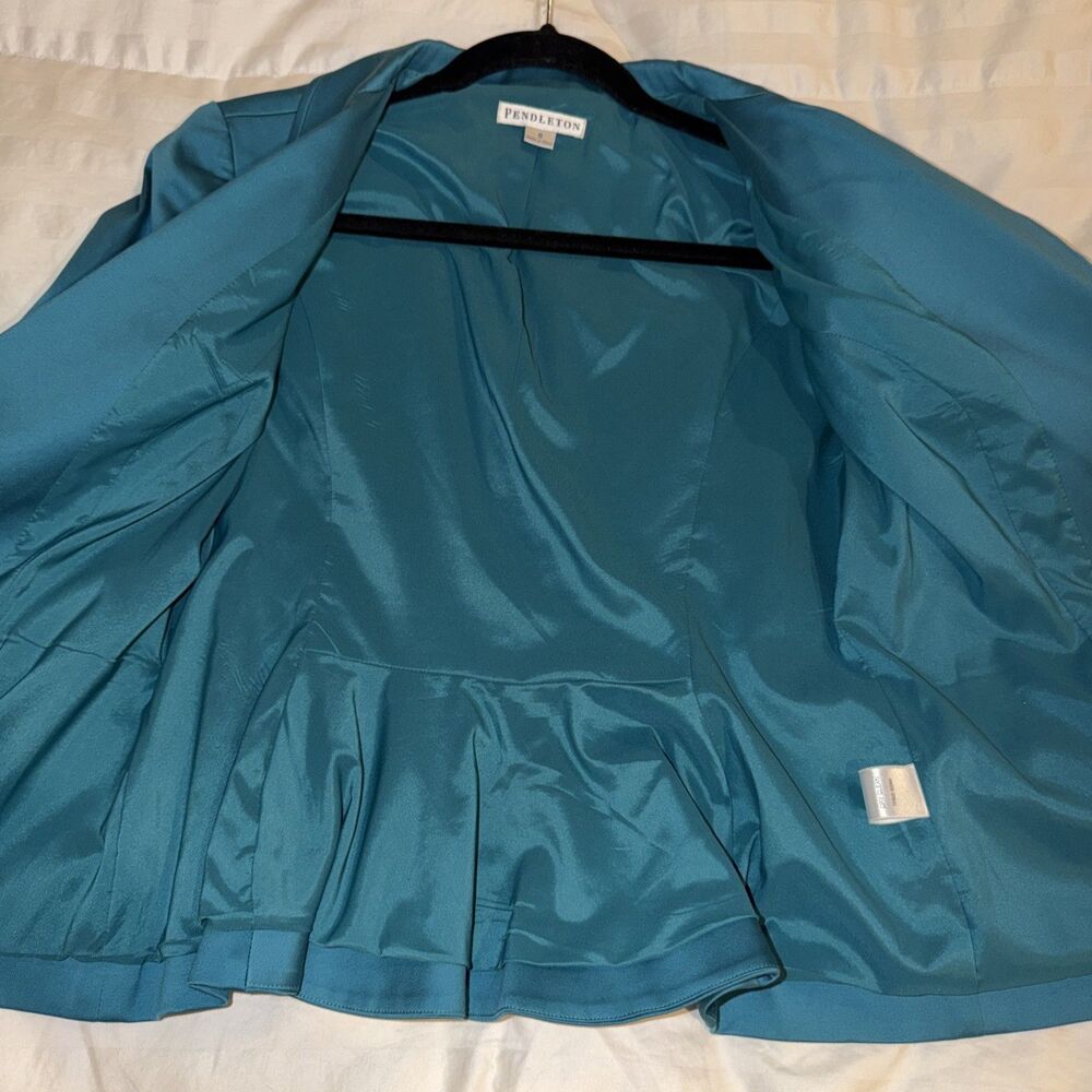 Pendleton Women's Turquoise Blazer Coat 2 Button Sz 8 Lighweight Summer Office - Picture 14 of 14